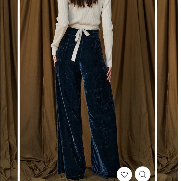 Navy velvet wide leg pants - Picture 2 of 5